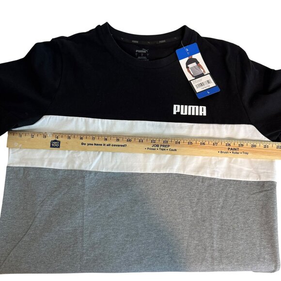 Puma Men’s Colorblock Logo Tee Shirt Black White Gray Size Youth L NWT - Picture 5 of 6